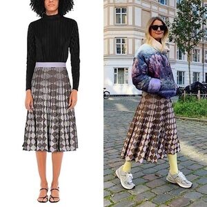 BAUM UND PFERDGARTEN Midi Skirt Pleated Metallic Academia Lilac Diamond Knit XS